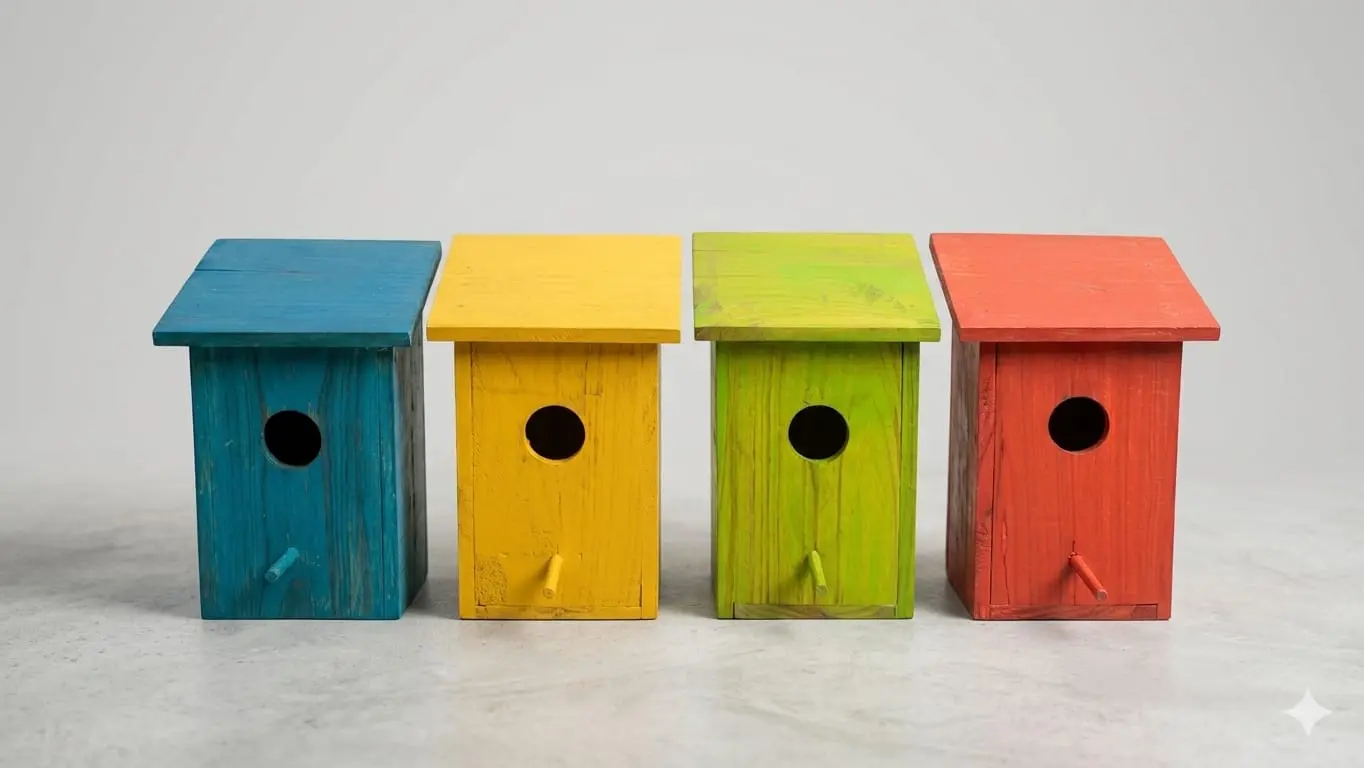 4-in-1 Premium Wooden Bird House — Green & Yellow | Best Seller